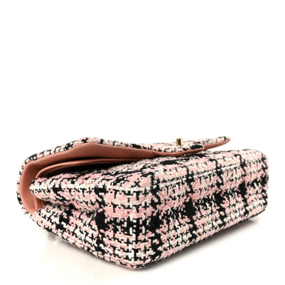 Tweed Quilted Medium Double Flap Pink Black White