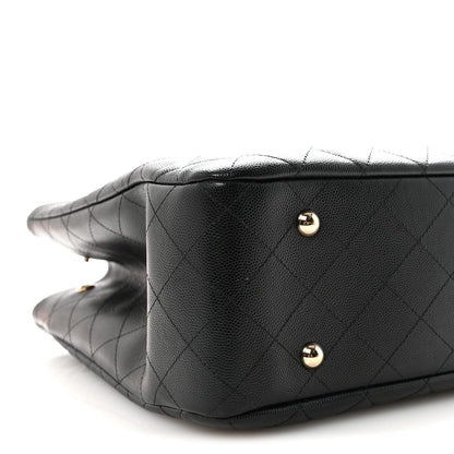 Caviar Quilted Large Shopping Tote Black