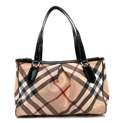 Patent Trim Supernova Check Medium Melbury Tote Black