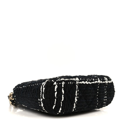 Tweed Quilted Mini Clutch With Chain Black White