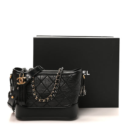 Aged Calfskin Quilted Small Gabrielle Logo Hobo Black