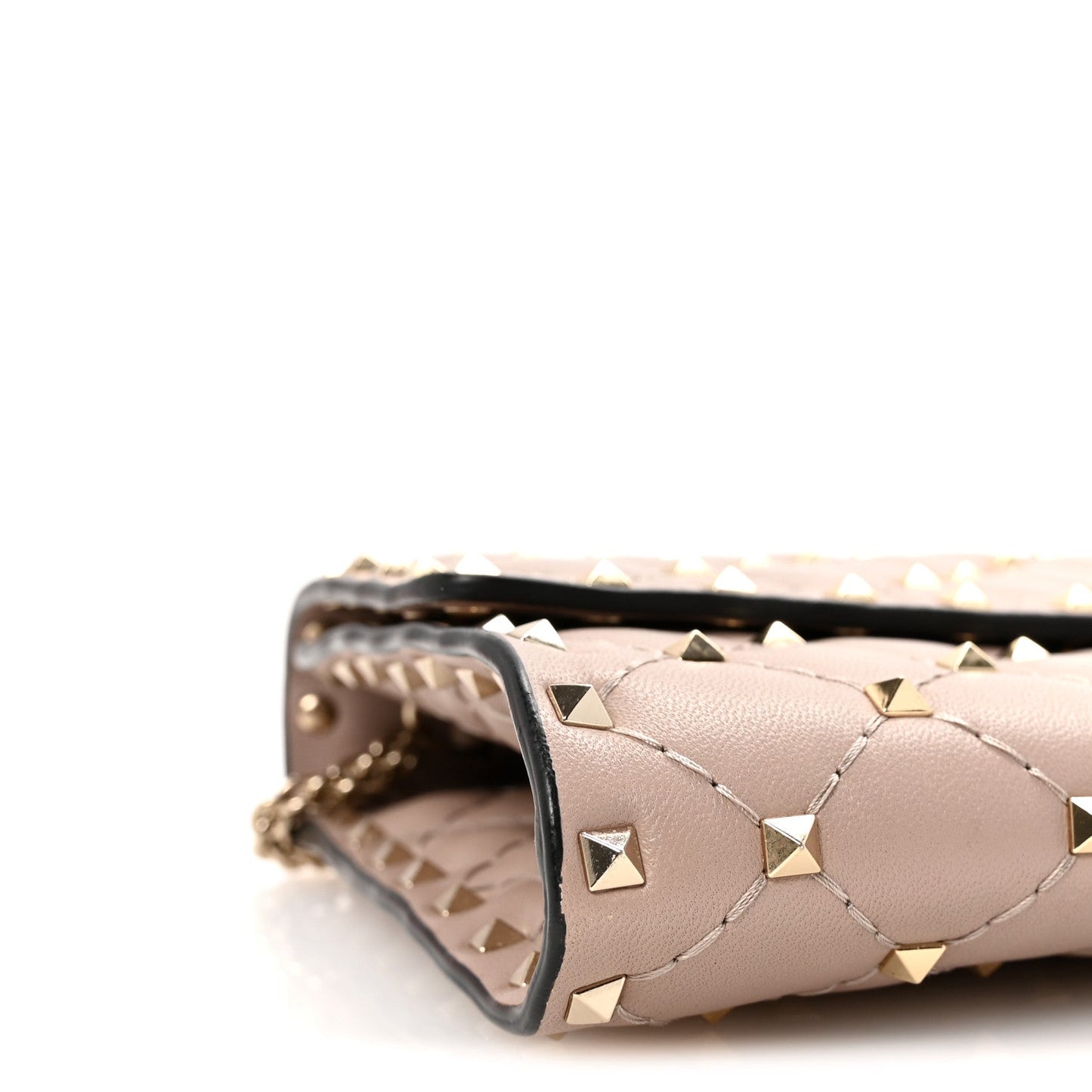 Lambskin Rockstud Spike Wallet on Chain Poudre