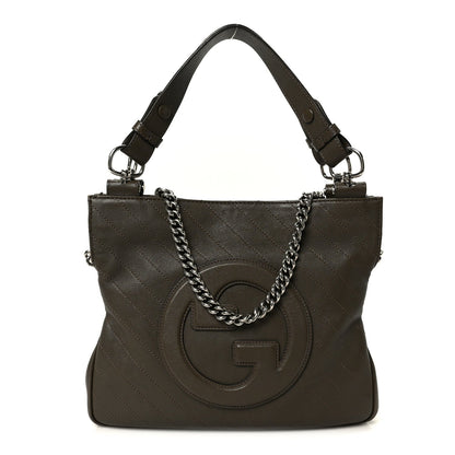 Sakai Be Green Calfskin Diagonal Stitched Small Blondie Tote Craclet Brown