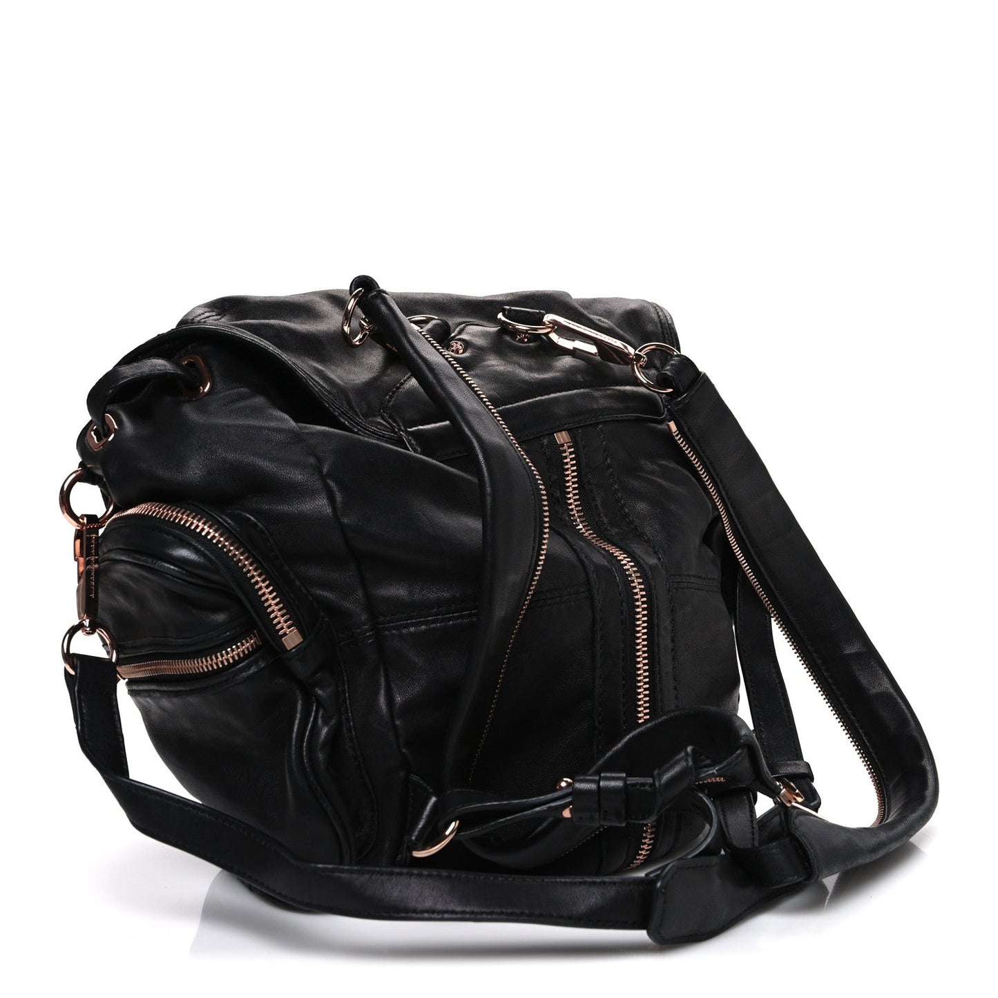 Lambskin Marti Backpack Bag Washed Black Rose Gold Hardware