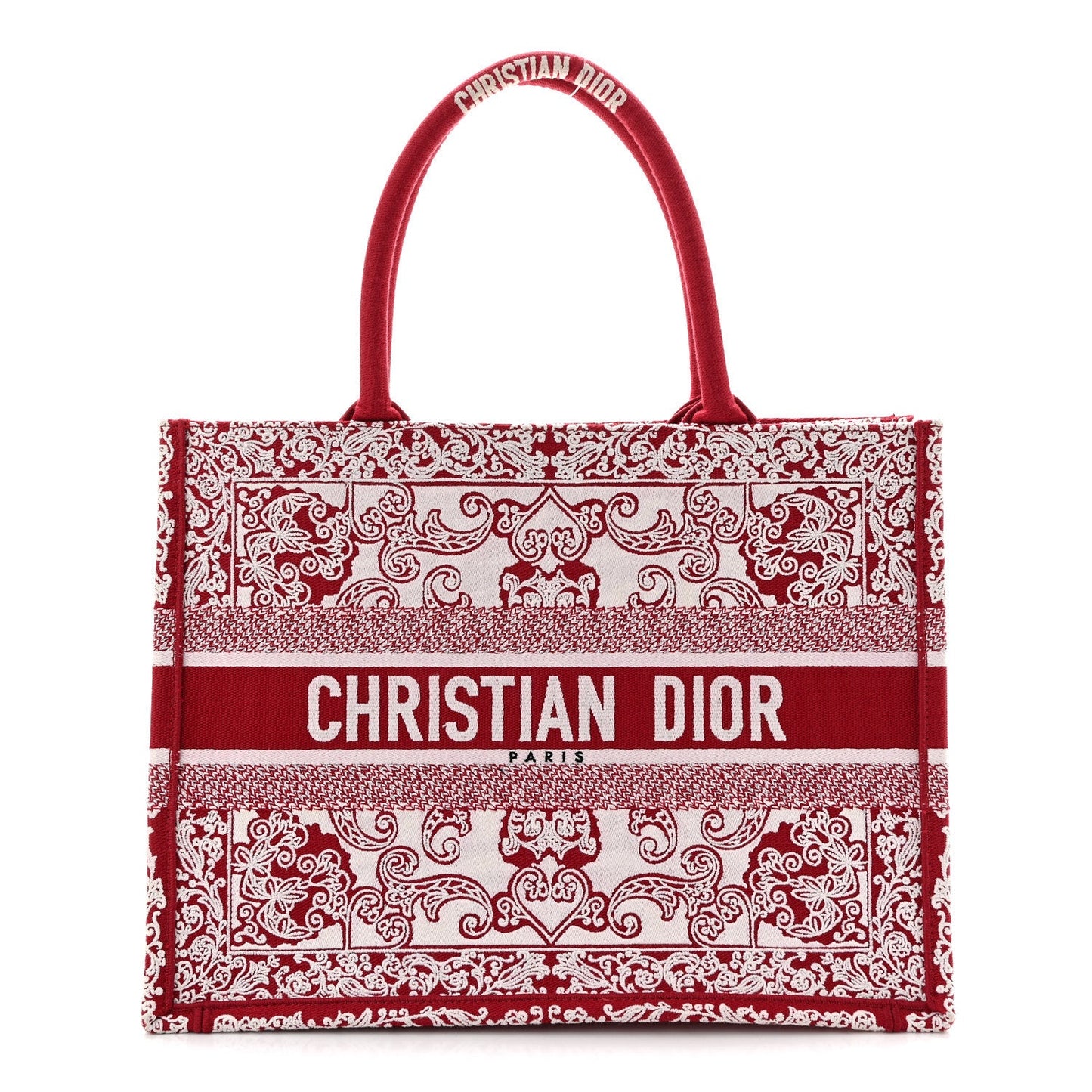 Canvas Embroidered Medium Book Tote Red White