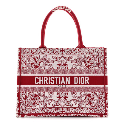 Canvas Embroidered Medium Book Tote Red White