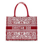 Canvas Embroidered Medium Book Tote Red White
