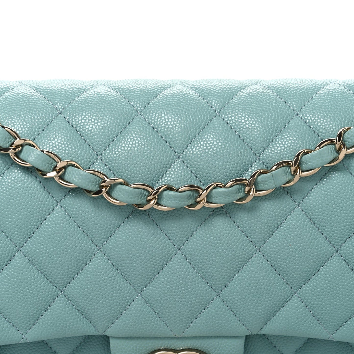 Caviar Quilted Medium Double Flap Light Blue