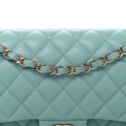 Caviar Quilted Medium Double Flap Light Blue