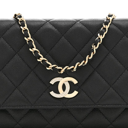 Caviar Quilted Crystal CC Wallet On Chain WOC Black
