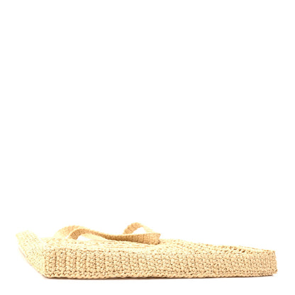 Yarn Raffia Effect Crochet Logo Embroidered Tote Bag Naturale