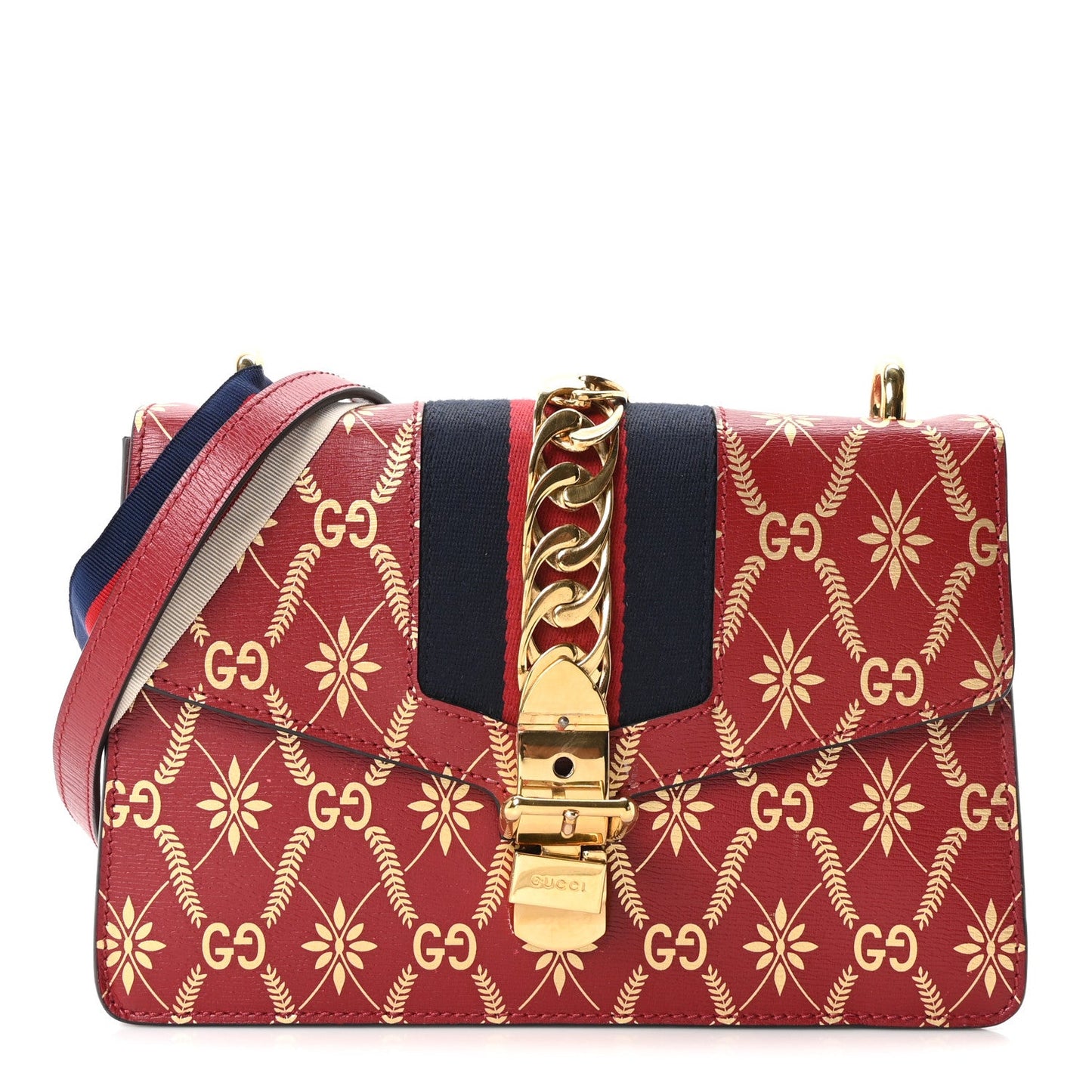 Textured Calfskin Printed Small Sylvie Shoulder Bag Red