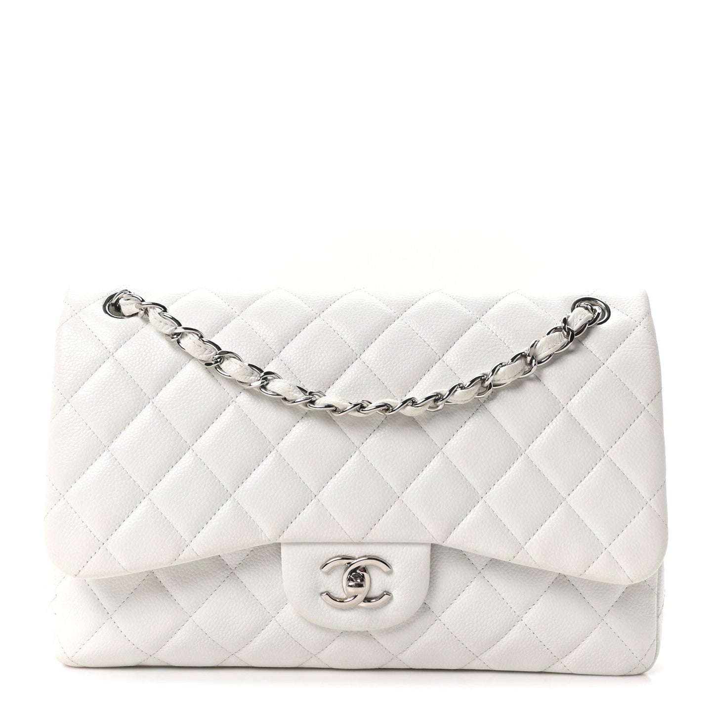 Caviar Quilted Jumbo Double Flap White