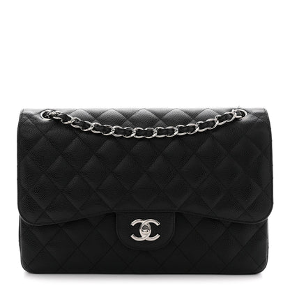 Caviar Quilted Jumbo Double Flap Black