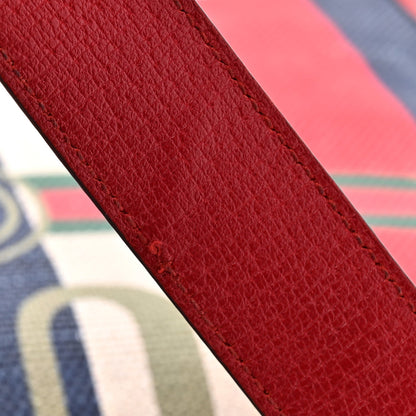 Canvas Calfskin Sylvie Stripe Logo Mens Tote Red White Blue