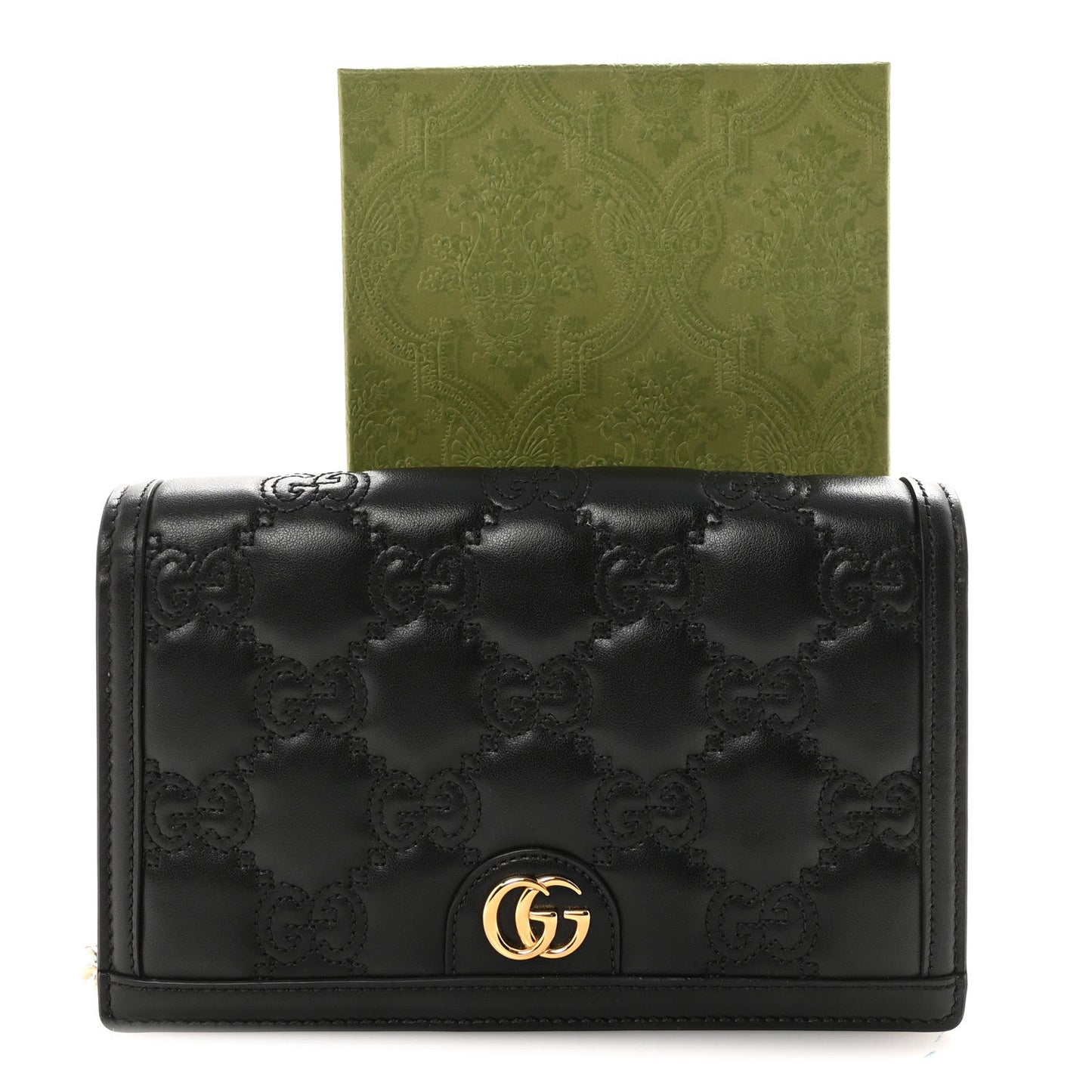 Calfskin GG Matelasse Chain Wallet Black