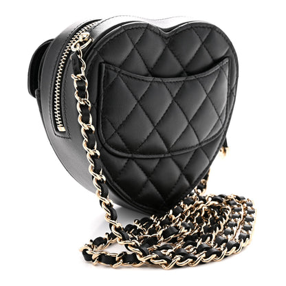 Lambskin Quilted CC In Love Heart Clutch With Chain Black