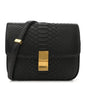 Snakeskin Medium Classic Box Flap Bag Black