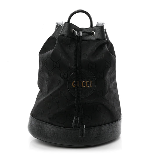 Econyl Nylon Monogram Off The Grid Drawstring Bucket Backpack Black