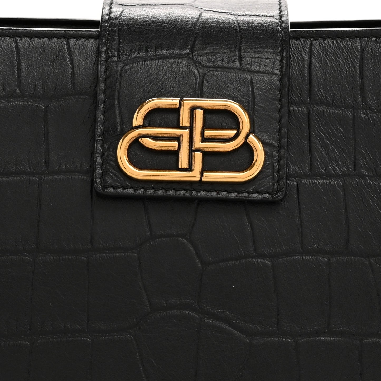 Calfskin Crocodile Embossed Medium Sharp Tote Black