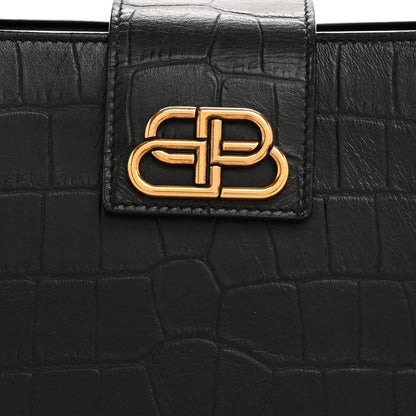 Calfskin Crocodile Embossed Medium Sharp Tote Black
