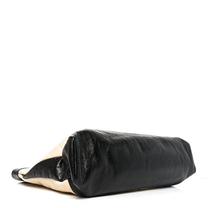Aged Calfskin Quilted Large 31 Shopping Bag Beige Black