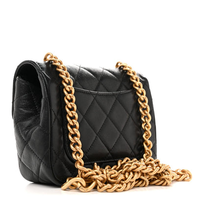 Shiny Goatskin Quilted Mini Chain Strap Flap Black