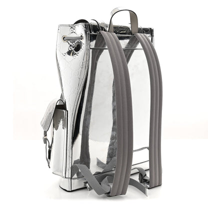 Mirror Effect GG Monogram Appia Calfskin Web Double Buckle Backpack Silver