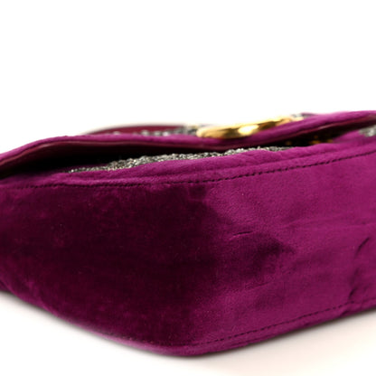Velvet Matelasse Embroidered Mini GG Marmont Shoulder Bag Bordeaux