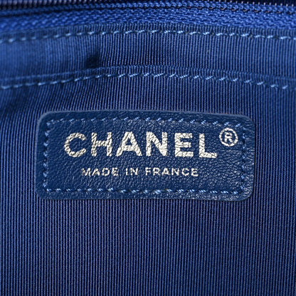 Caviar Chevron Quilted Single Flap Blue