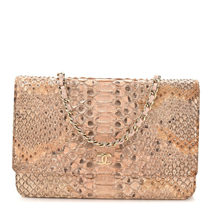Metallic Snakeskin Wallet On Chain WOC Ivory Gold