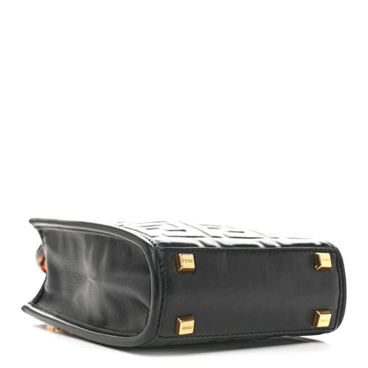 Vitello Plexiglass FF Embossed Mini Fendi Sunshine Shopper Tote Black