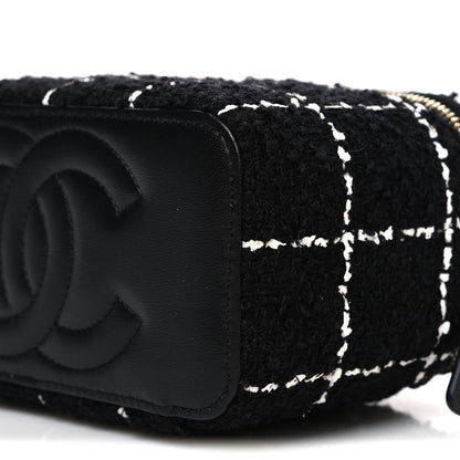 Tweed Pearl Crush Small Vanity Case With Chain  Black White