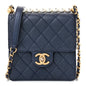 Iridescent Lambskin Quilted Chic Pearls Flap Navy Blue