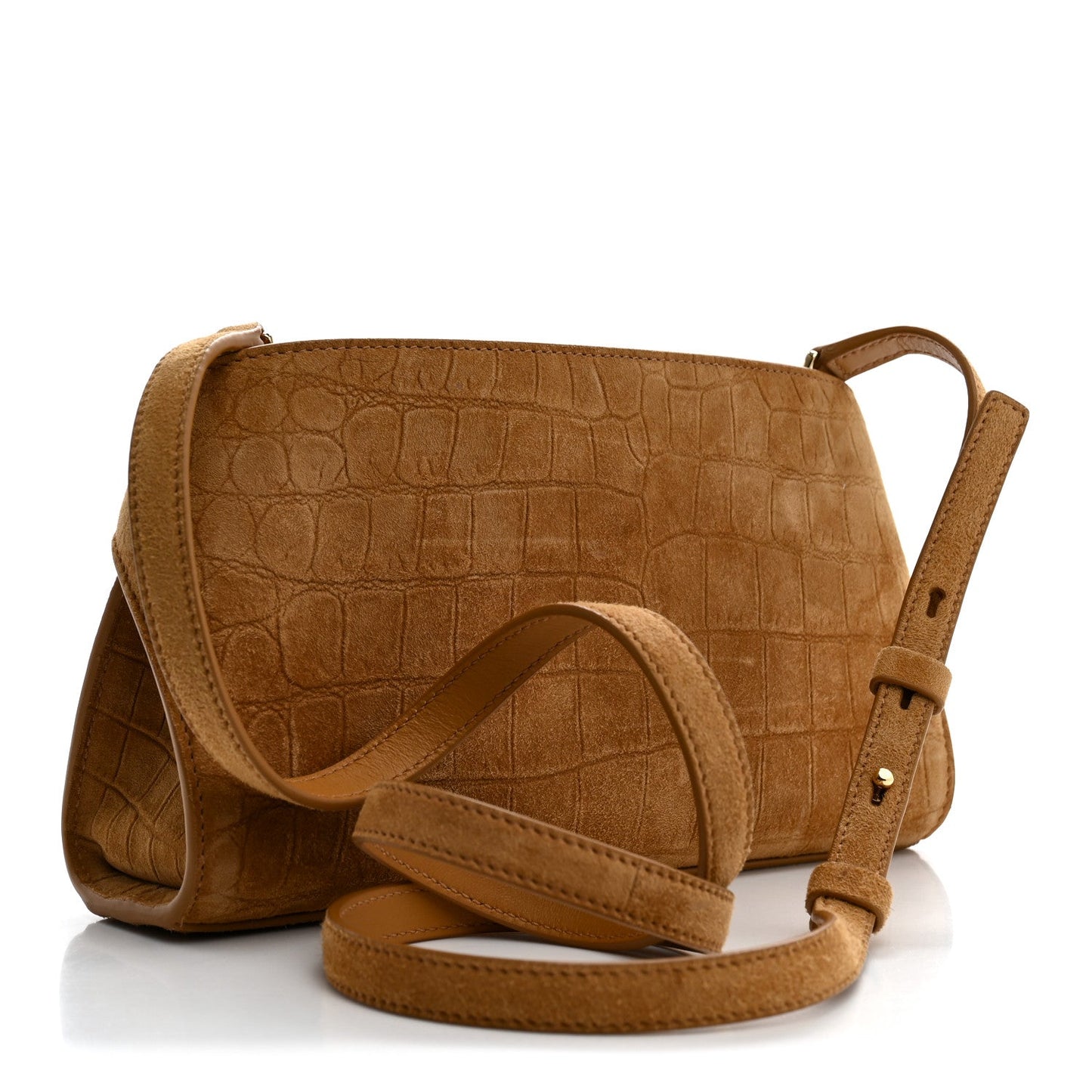 Suede Alligator Embossed Mini Hug Crossbody Bag Natural Brown