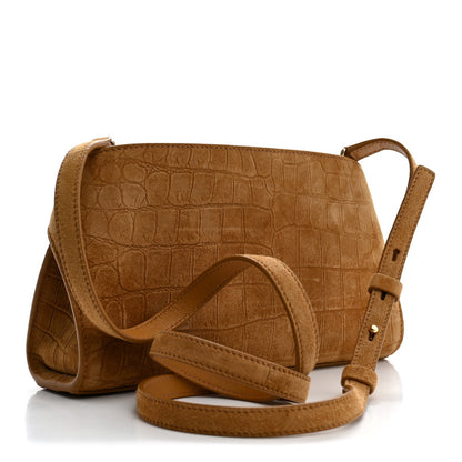 Suede Alligator Embossed Mini Hug Crossbody Bag Natural Brown