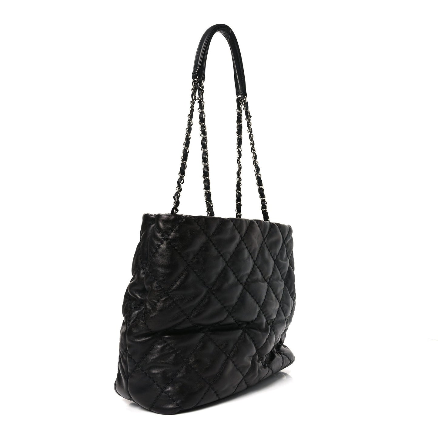 Calfskin Contrast Stitch Tote Black