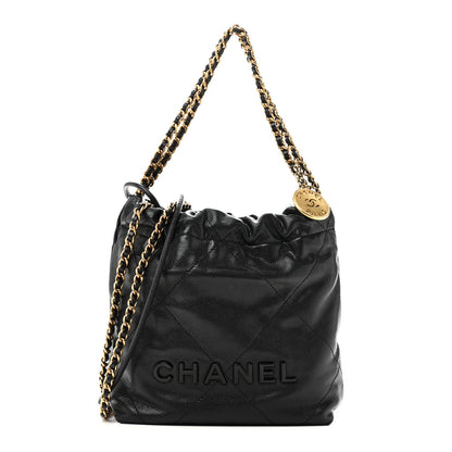 Shiny Caviar Quilted Monochrome Mini Chanel 22 Black
