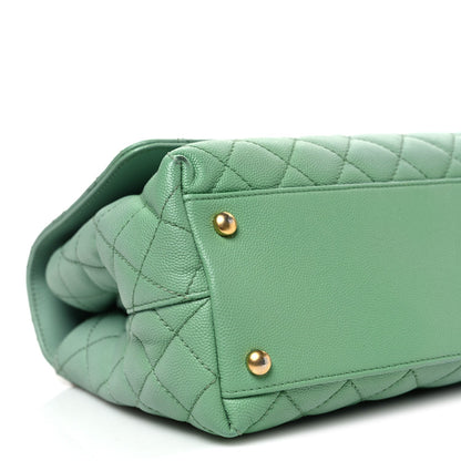 Caviar Quilted Small Coco Chain Handle Flap Light Green
