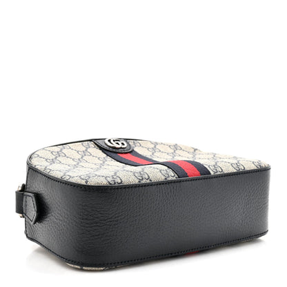GG Supreme Monogram Textured Dollar Calfskin Web Small Ophidia Camera Bag Beige Blue