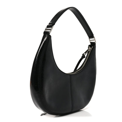 Crinkled Calfskin Crusier Crescent Bag Black