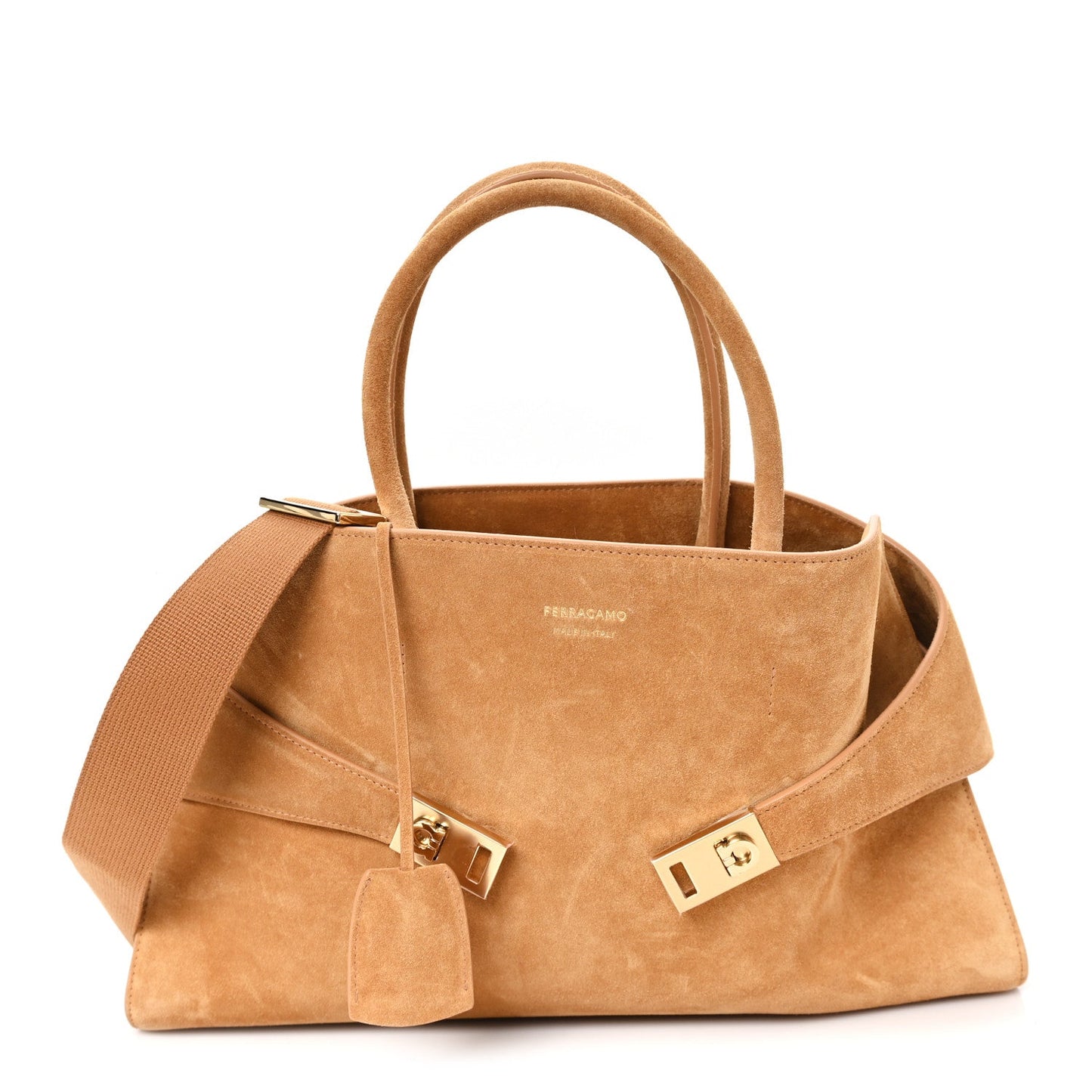 Suede Calfskin Large Hug Bag Natural