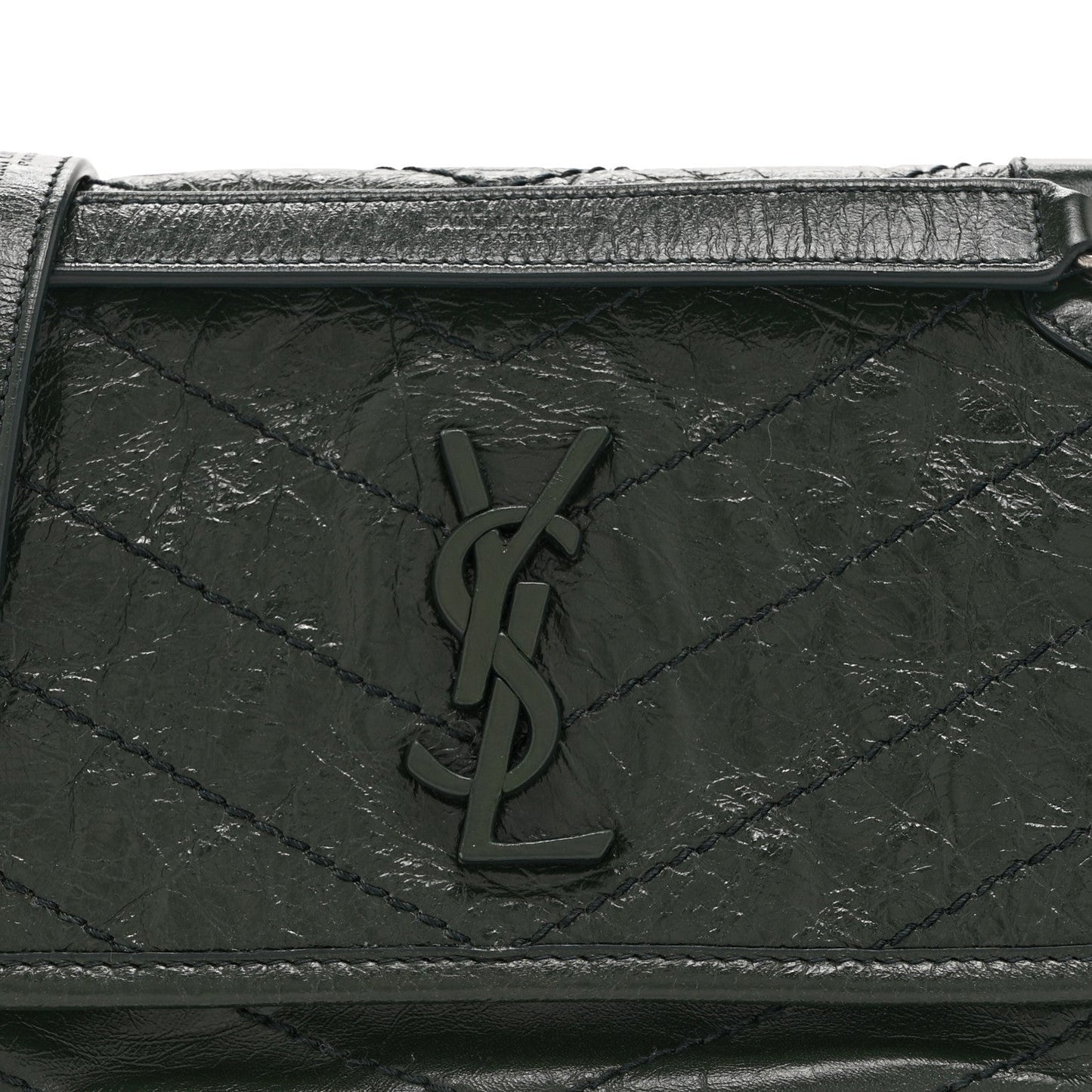 Crinkled Calfskin Matelasse Monogram Baby Niki Chain Satchel Dark Green
