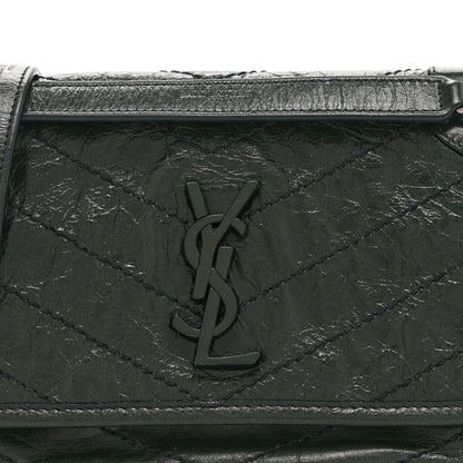 Crinkled Calfskin Matelasse Monogram Baby Niki Chain Satchel Dark Green