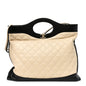 Aged Calfskin Quilted Large 31 Shopping Bag Beige Black