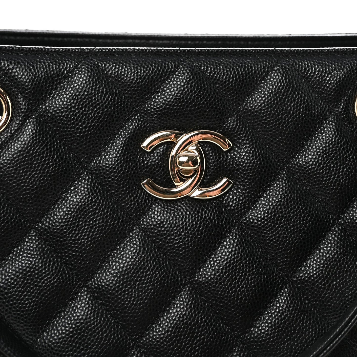 Caviar Quilted Large Shopping Tote Black