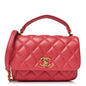 Calfskin Quilted Top Handle Flap Dark Pink