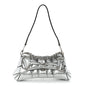 Metallic Nappa Vertical Matelasse Small Maxi Horsebit Chain Shoulder Bag Silver
