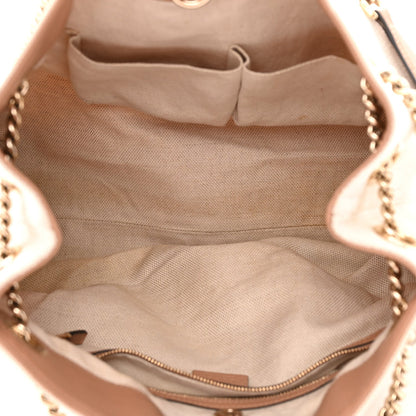 Linen Canvas Pebbled Calfskin Medium Soho Chain Shoulder Bag White Camelia