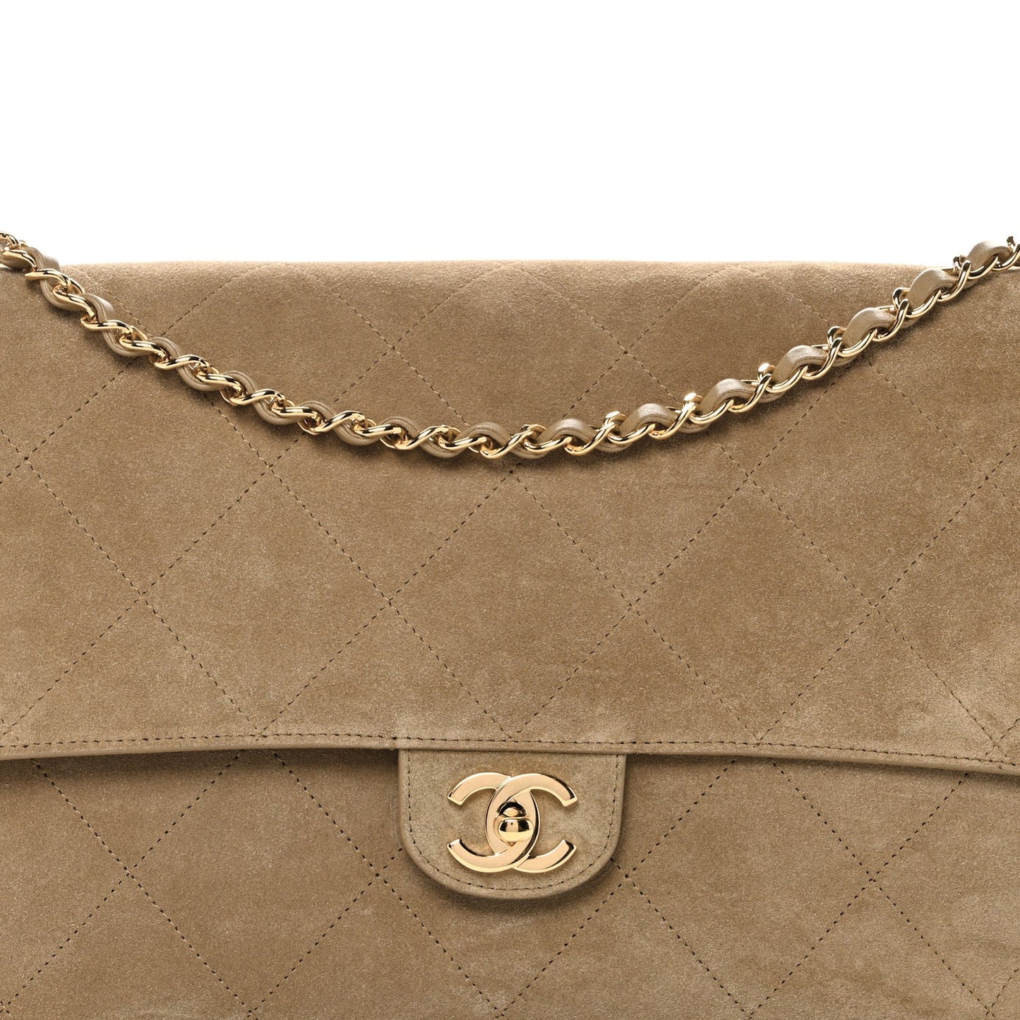 Suede Calfskin Souplissimo Maxi Flap Dark Beige